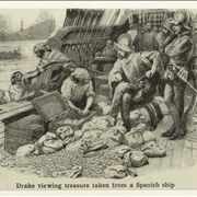 Picture Of Francis Drake And Treasure From A Spanish Ship